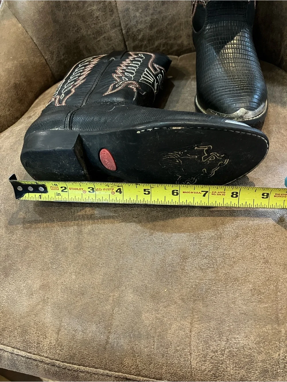 Boys Black Embossed Western Boots with Contrast Stitching